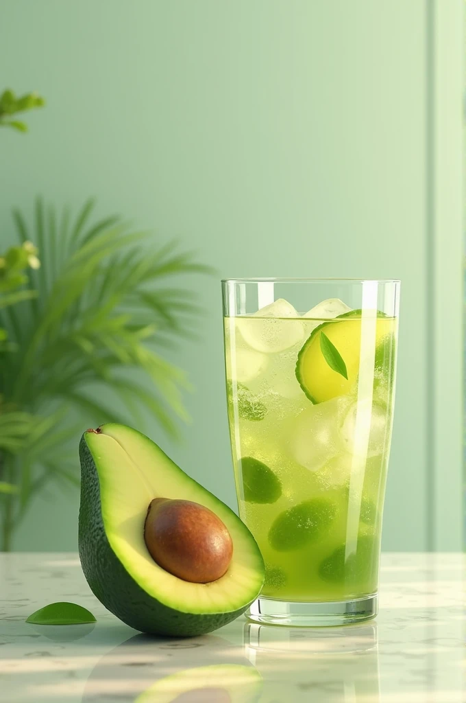 Create an image of an avocado with a drink