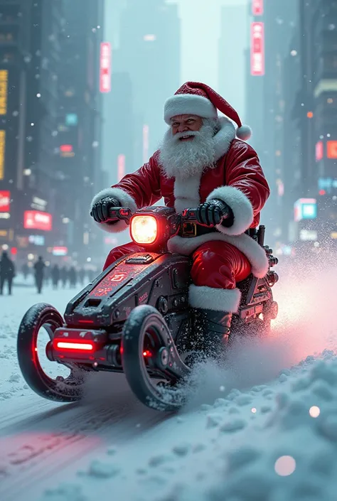 The cyberpunk Santa Claus who goes around on a crazy sleigh while it snows