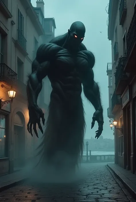 Malignant entity in the form of a muscular shadow , Horror,  on the streets of Paris and close to a coastal man