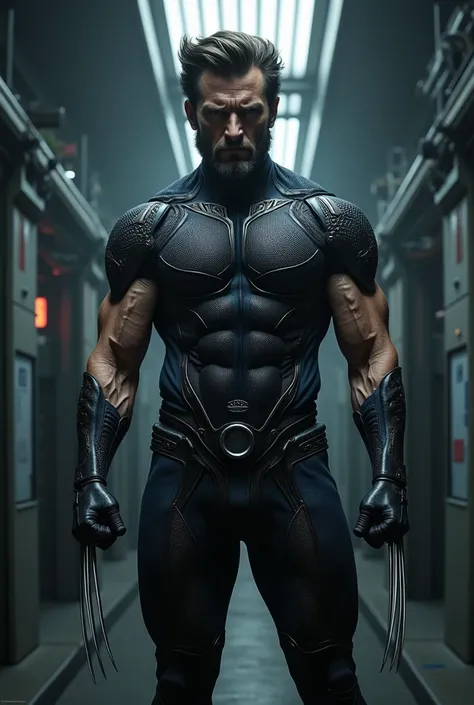 Wolverine in a black panther vibranium costume 