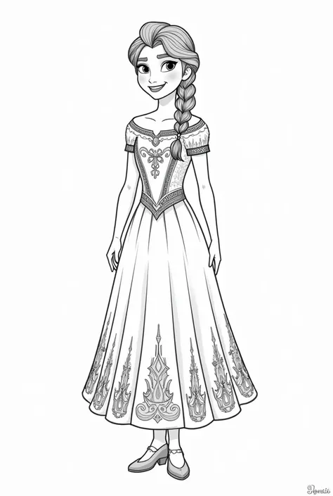 Ana from Frozen in black and white for coloring. de cuerpo entero