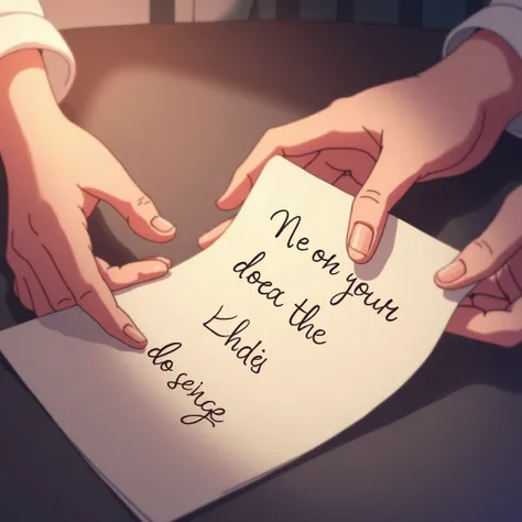 Close-up of the note being unfolded, showing the delicate handwriting. The camera lingers on the words, hinting at mystery and longing
Creat image in anime styal