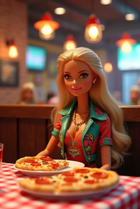 Barbie at pizza restaraunt