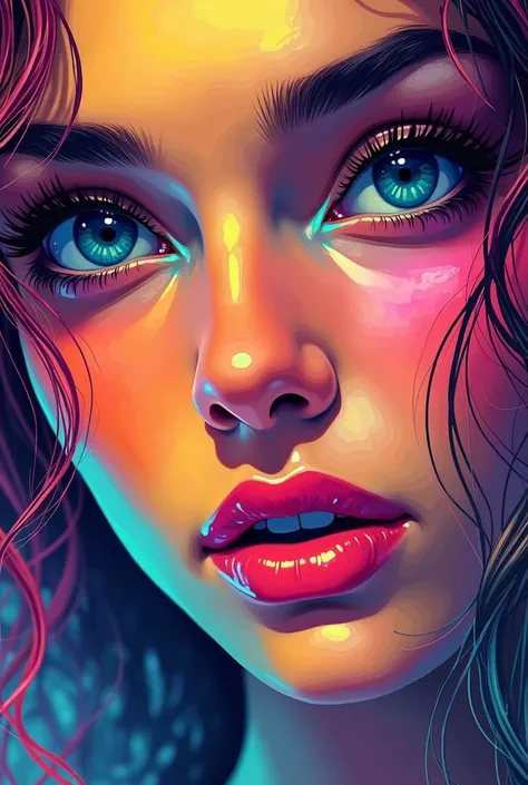 a close up of a painting of a woman with a colorful face, vector art style, wpap, multicolored vector art, art of alessandro pautasso, in style of digital illustration, adobe illustrator art, vector behance hd jesper ejsing, vector artwork, beautiful art u...