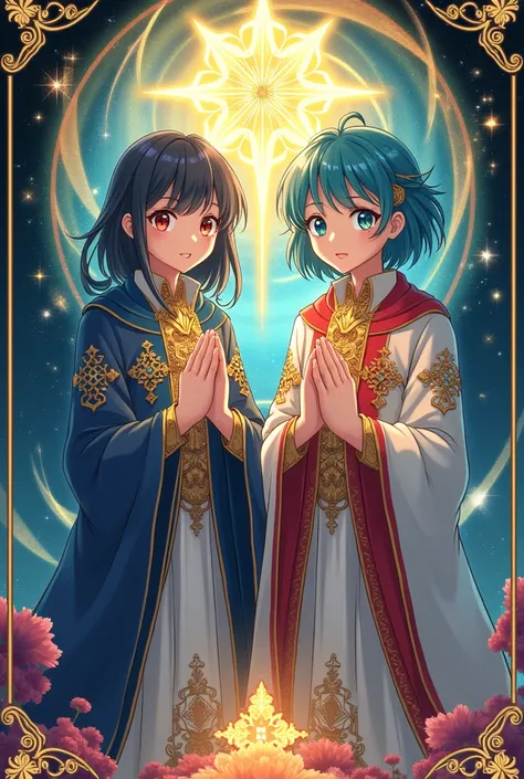 Create the art of Cosme and Damião from the anime version wallpapers version tarot