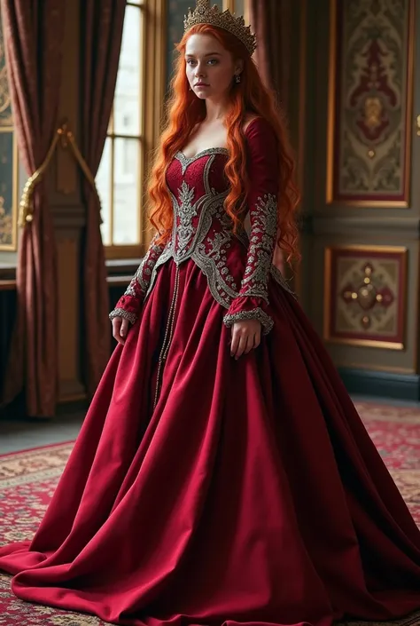 Set in the style of house of the dragon. A girl of s of age with long red hair and purple eyes stepped into the lavish and elaborate room, her betrothal gown complete. The gown was a stunning and intricate thing, a work of art in fabric and embroidery. The...