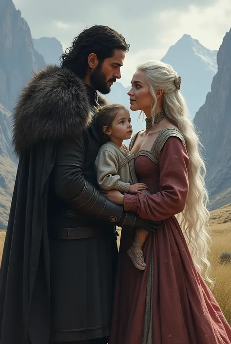 John snow et daeneris targaryen en couple avec une petite fille 