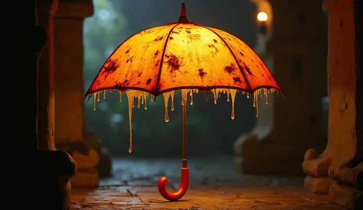 A leaky umbrella, with lighting and control to turn it on and off