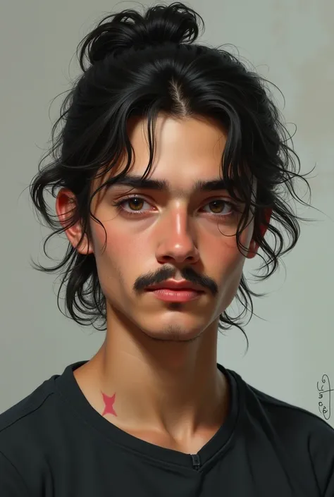 A Turkish teenage boy 
With ponytail and mustache