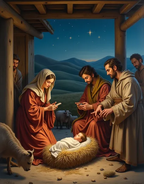 Christmas nativity scene oil painting