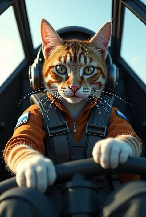 Anthropomorphic cat Russian military fighter pilot, epic photorealism , 128k 