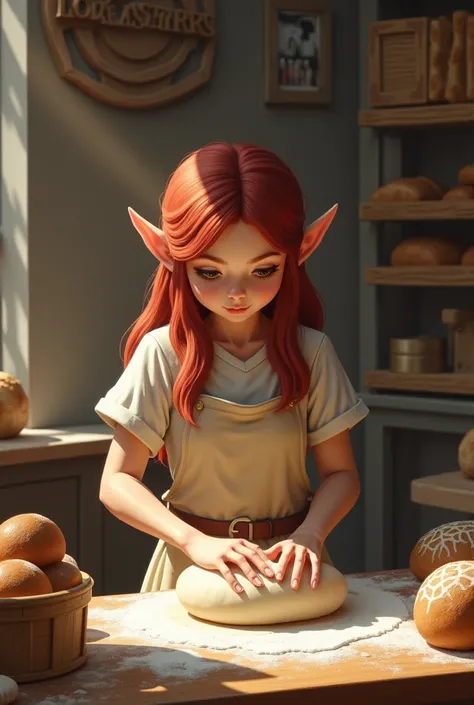  An elf making bread in the Europastry bakery. I want the Europastry logo to appear .