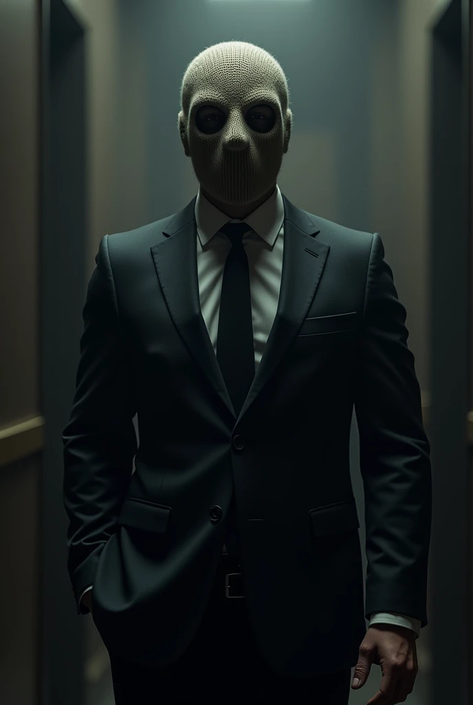 Man with wool mask and suit 