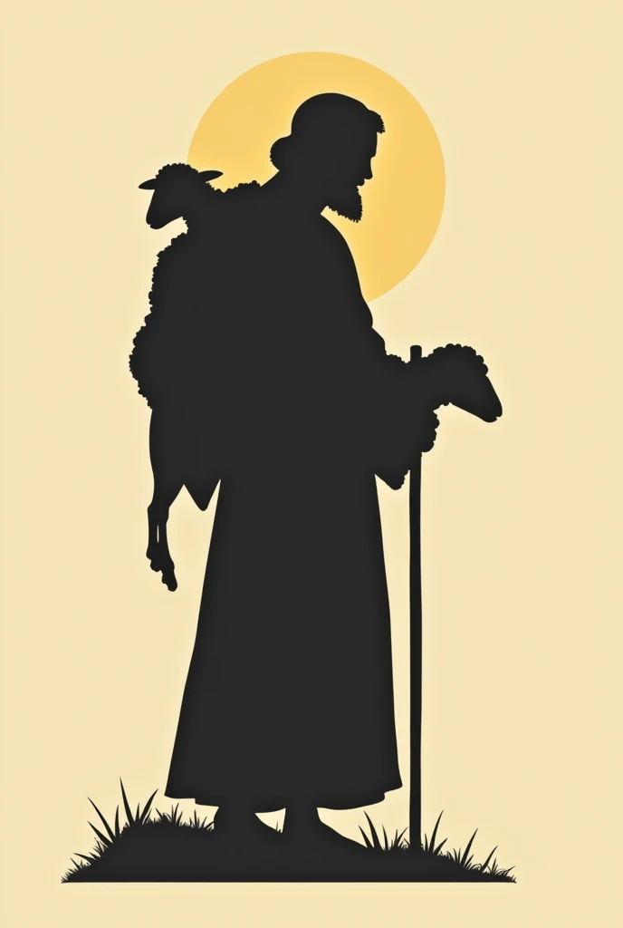 I need a wallpaper with the figure of the Good Shepherd ( this one has to have the sheep on his shoulders referring to the historical figure) but with one sheep, the style has to be very minimalist with a silhouette style