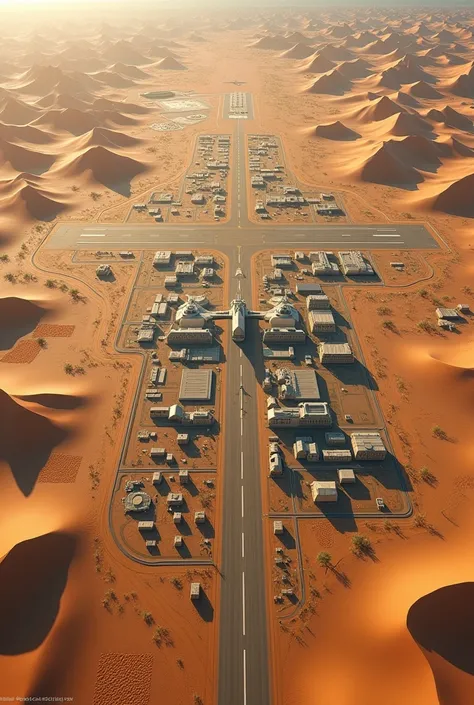 Satellite map of a military base in the desert with an airfield 