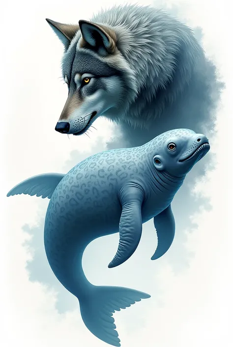  Wolf and manatee tattoo in PNG without background 