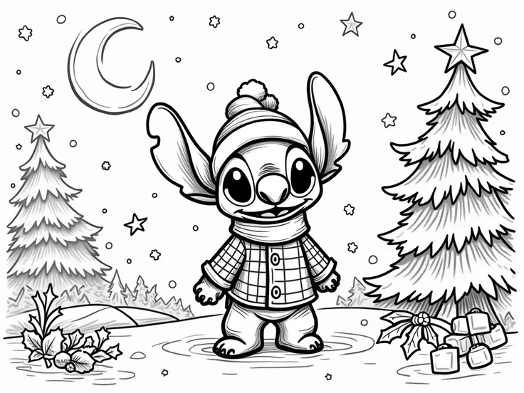  Create a coloring page with Stitch thème noel 