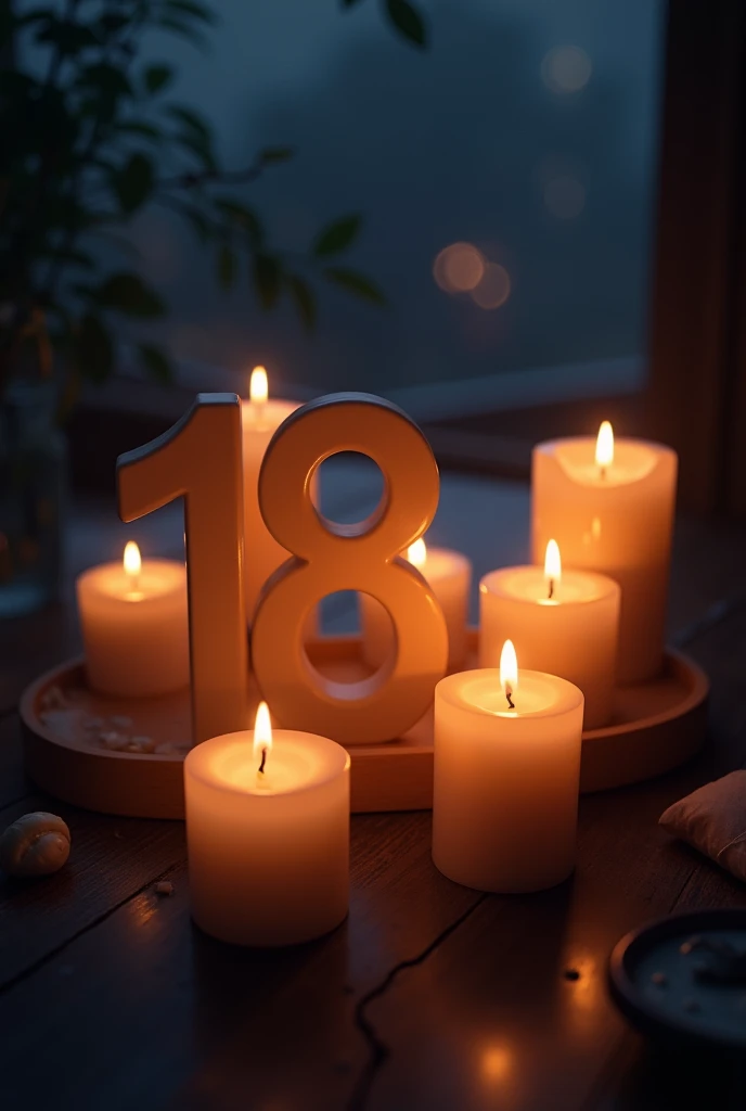 Some candles with the number 18 on them and let it be at night in the background