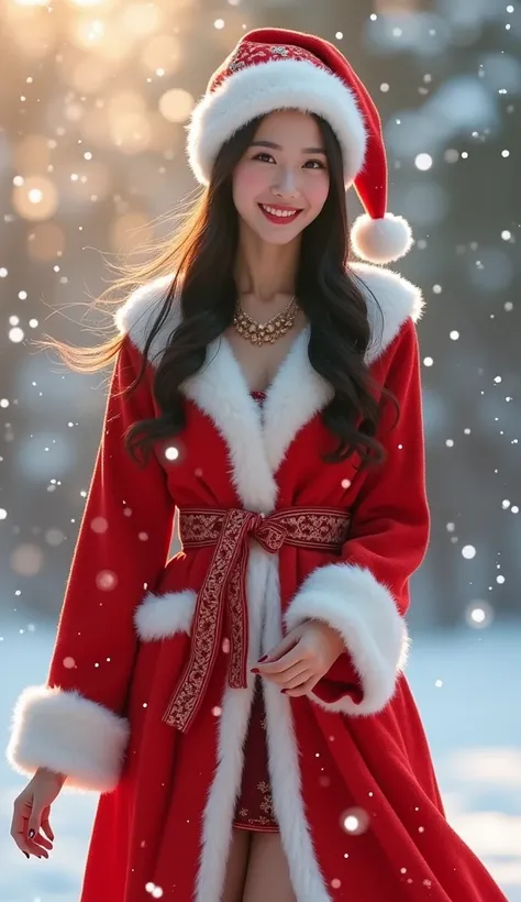 Asian woman in Santa Claus clothes 