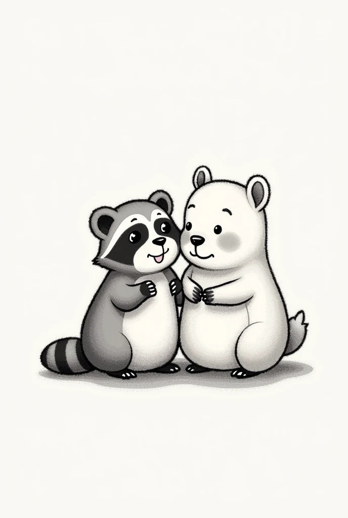 I want a tattoo of a raccoon and a capybara without color that is simple but cute to share more beautiful in black and white 