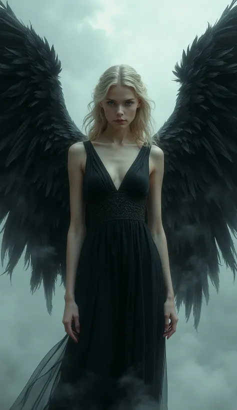 Woman with black angel wings 