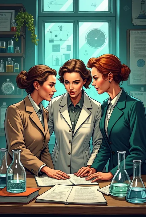  A comic by three female scientists Lise Meither, Juliot Curie and Merie Curie  