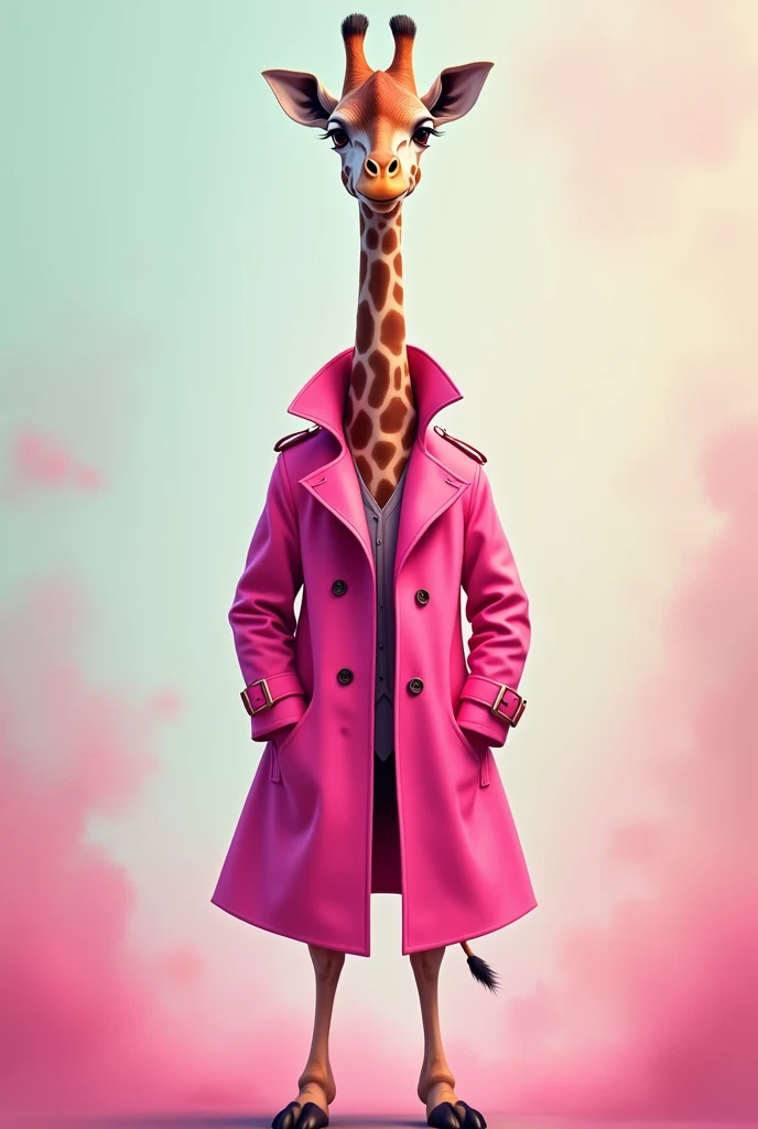 Giraffe in pink trench coat