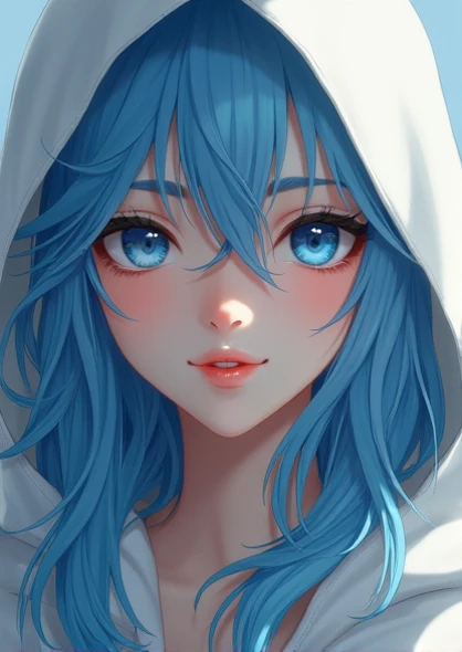 Smile high resolution long hair blue eyes best quality hood solo