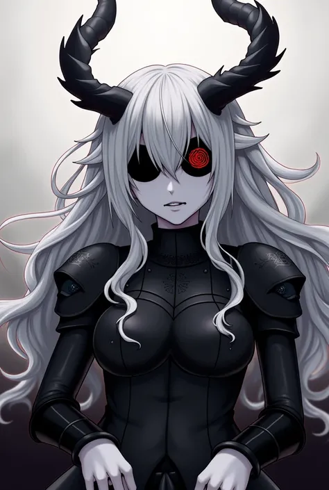 Xaraphon, The Soul Eater

Appearance:
- Pale white skin ,  life of her own
- Long, white hair that falls over your face ,  partially hiding it
- Two twisted black horns that protrude from your forehead ,  wallpaper resembling claws
- Your eyes are complete...