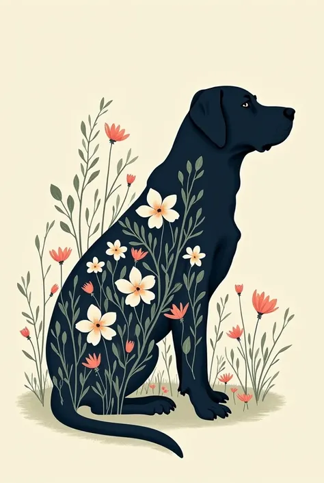 Silhouette of a Labrador with flowers inside