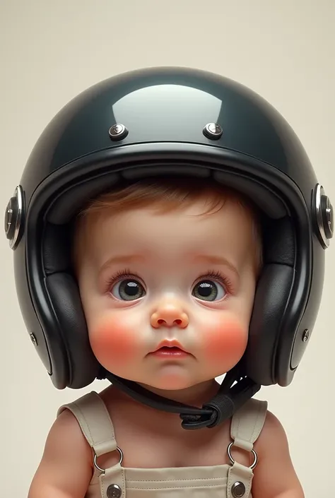 Baby with motorcycle helmet 