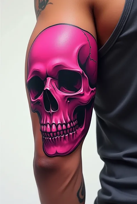 Arm tattooed with pink skull 