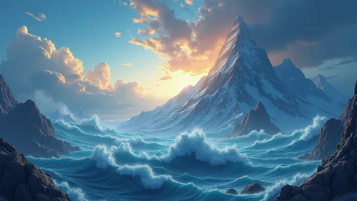 Genesis 8 , 5
And the waters continued to fall until the tenth month ,  until the first day of that month the peaks of the mountains appeared.
I WANT YOU TO GENERATE THE IMAGE CORRECTLY ACCORDING TO WHAT THE TEXT 