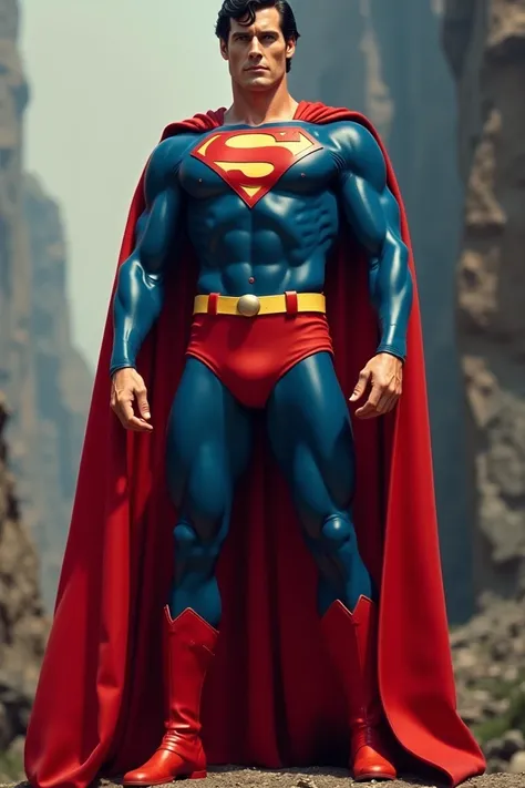 CHRISTOPHER REEVE ,  As Superman ,  in his classic Superman outfit, Standing around looking, as a superhero. (( ultrarealismo )),  standing in an uppermost position , in a haughty position . (Photo Reality).