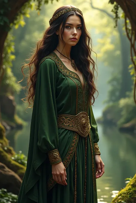 Celtic goddess with dark brown hair 