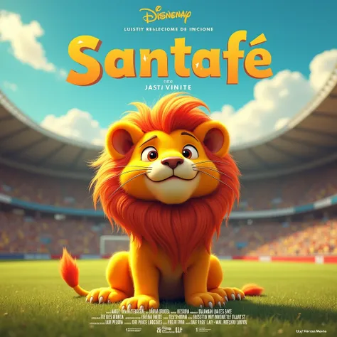 Create a vibrant and eye-catching (movie poster: 1.2) titled Santafe, featuring a Hernan logo at the top center, including movie information such as cast, director and release date in a minimalist font, with an image of a lion with a cute face and fuzzy ha...