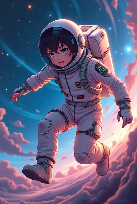 Anime-style character exploring space 