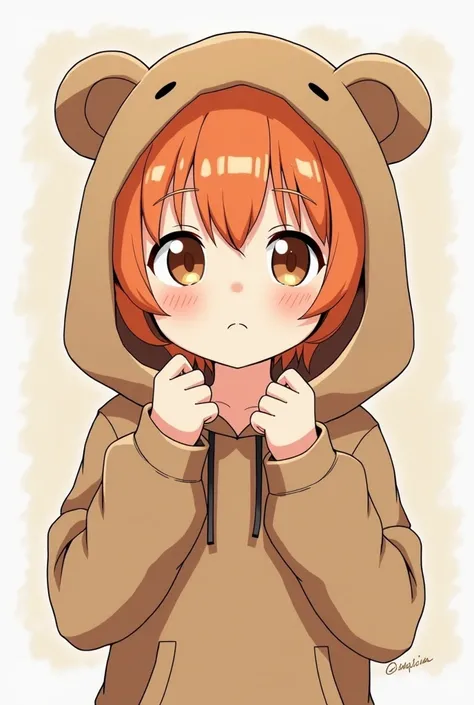 a cartoon picture of a person wearing a bear hoodie, an anime drawing by Ike no Taiga, trending on pixiv, shin hanga, anime moe artstyle, orange - haired anime boy, in an anime style, as an anime character, in anime style, high quality fanart, toru narita,...