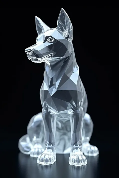 a close up of a crystal dog on a black background, digital art by Ivan Ranger, trending on polycount, crystal cubism, made of crystal, made of crystals, crystal, medium poly, very detailed and high quality, statue made of glass, made out of clear plastic, ...