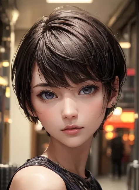 (  Masterpiece  :1.3), (  top quality : 1.4), 
 Cinematic Lighting , 
( 1 girl),  beautiful face, ( realistic face), 
 beautiful hairstyle :1.8, (Super short hair:1.4),
  Real Eyes ,  beautiful detailed eyes, 
(  Real Skin),  beautiful skin, 
( casual fash...