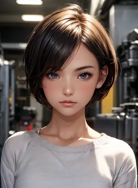 (  Masterpiece  :1.3), (  top quality : 1.4), 
 Cinematic Lighting , 
( 1 girl),  beautiful face, ( realistic face), 
 beautiful hairstyle :1.8, (Super short hair:1.4),
  Real Eyes ,  beautiful detailed eyes, 
(  Real Skin),  beautiful skin, 
( casual fash...