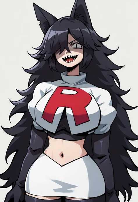 score_9, score_8_up, score_7_up, score_9,4k, HD, 8k, highres, antialiasing, texture, source_cartoon BREAK   MisscircleSDXL, 1girl,black eye, solo, black hair,long hair, sharp teeth, theet, looking at viewer, tall girl, large breasts, animal ears, very long...