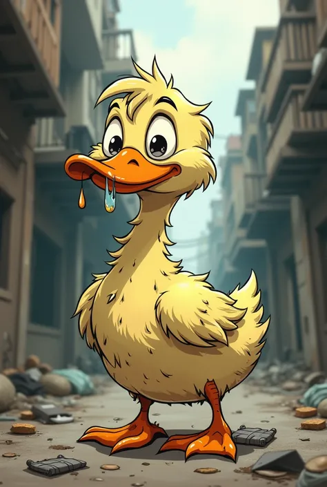 Duck cartoon look poor and dirty