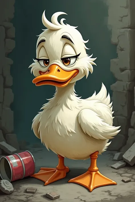 Duck cartoon look poor,sad and dirty