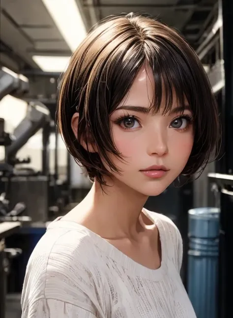 (  Masterpiece  :1.3), (  top quality : 1.4), 
 Cinematic Lighting , 
( 1 girl),  beautiful face, ( realistic face), 
 beautiful hairstyle :1.8, (Super short hair:1.4),
  Real Eyes ,  beautiful detailed eyes, 
(  Real Skin),  beautiful skin, 
( casual fash...