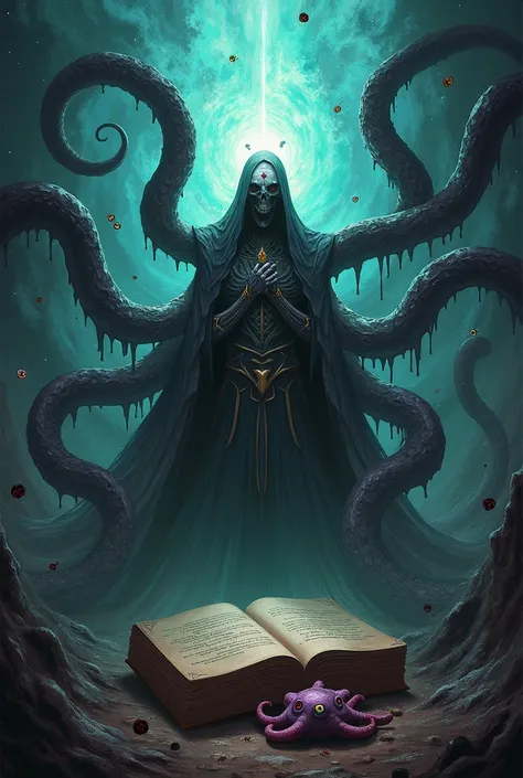 bankai where I can create lovecraft style monsters, my zanpkatuo turns into a book and a small octopus that summons the monsters and everyone inside the bankai has 20-sided dice on their heads