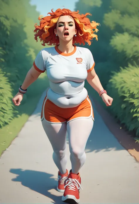  Chubby little red-haired girls with wavy hair  , with orange highlights ,  Collections ,  Running in tight red and white gymnastic short tights

 



















