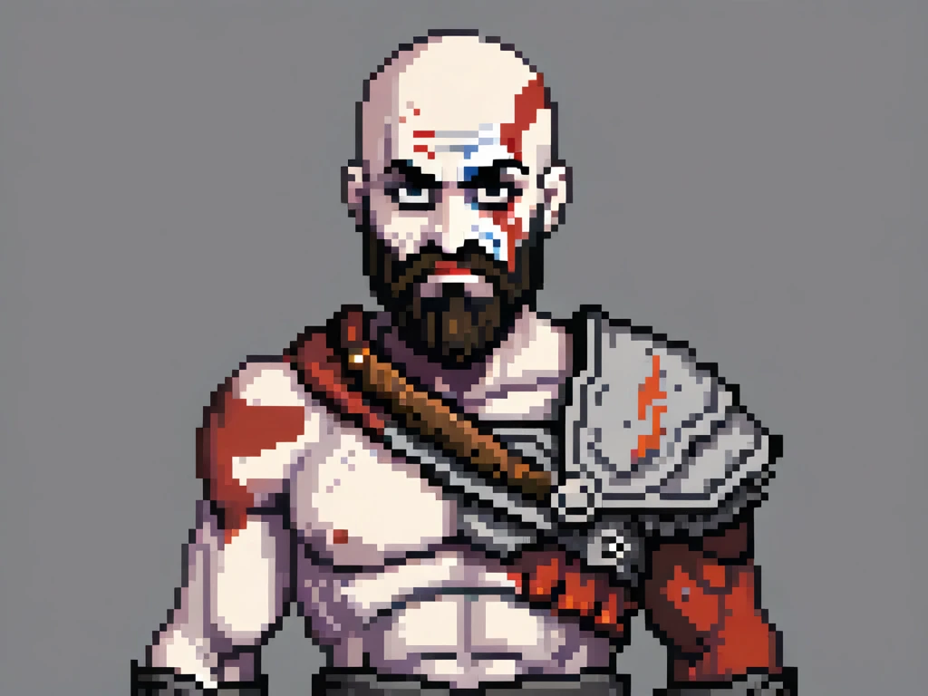 A Kratos-like person with a gray lung. I need you to give a close-up of the lung.8bit, pixel art