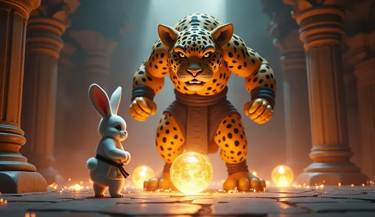 (363) High-quality 5-second video, 3D Pixar style, with vibrant colors and high contrast

Setting: In the temple ， The gems begin to glow more strongly， The light illuminates the entire temple。 Rabbit and Jaguar must work together perfectly，Cast a sealing ...