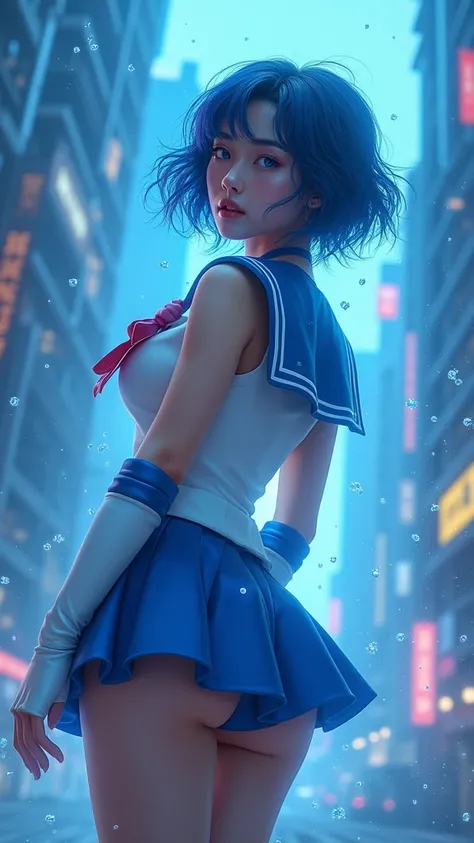 (Qingxu_Fotografía realista de retratos de belleza asiática_V11), (Qingxu_Fotografía realista de retratos de belleza asiática_F.11), (Sailor Mercury:1.4),  blue eyes, smuniform, Mer1, tiara,  (Uniform Sailor Senshi V1) , (foto RAW,  The Best Quality ),  Ma...